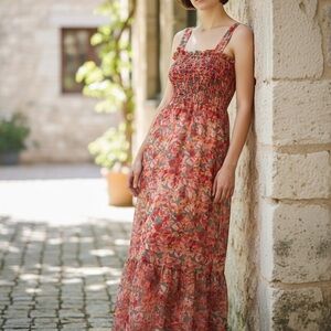 Sam Edelman Pink Aqua Maxi Flowy Sundress Tiered Boho Summer